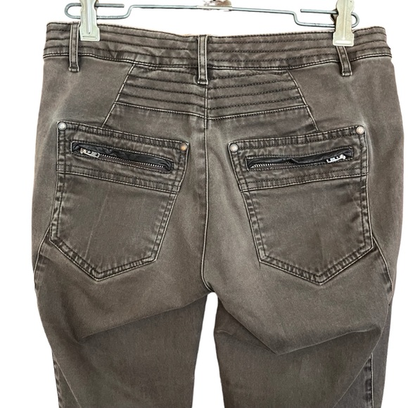 Peruvian Connection Skinny Low Rise Moto Stretch Pant Ankle Zip Leather Accent - Picture 6 of 14